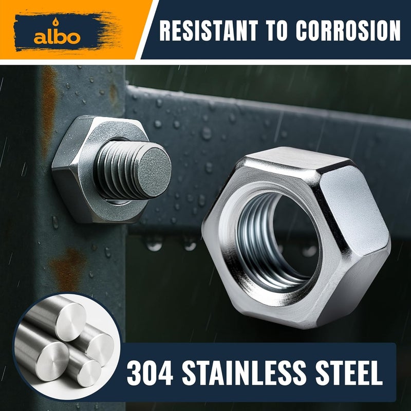 ALBO 100 PCS 5/16-18 Hex Nuts – Stainless Steel 304 SAE Nuts Set in Reusable Box – Hardware for Automotive & DIY – 5/16 Nut, SAE Nut Assortment - Image 3